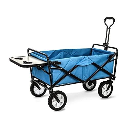 Folding Wagon with Dining Table, Portable Outdoor Garden Cart, All-Terrain 4-Wheel Beach Camping Wagon(Blue)