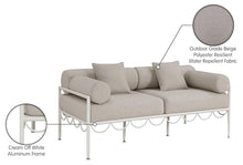Meridian Furniture 55032Beige-L Portofino Collection Art Deco Outdoor Patio Loveseat with Cream Off White Aluminum Frame, 69.75" W x 34" D x 30.75" H, Beige