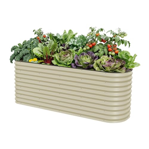 32" Extra Tall Raised Garden Bed Kits, 2 x 8 x 2.7ft Raised Planter Box Outdoor, 3.5 x 6.5 x 2.7ft Deep Root 9 in 1 Modular Metal Raised Beds for Gardening Vegetables Flowers Fruits - Pearl White