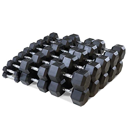 WF Athletic Supply Rubber Coated Hex Dumbbell Set - Multiple Choices Available - 5-100LB Dumbbells Only