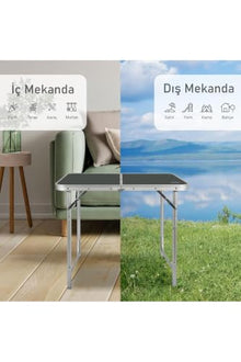 SODEF Portable Folding Picnic Table, 3 Height Adjustable Aluminum Camping Table with MDF Top, Easy Carry for Outdoor, Garden, BBQ - 47.2 x 23.6 inches - Fabric Pattern