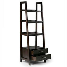 SIMPLIHOME Sawhorse 24" Solid Wood Ladder Shelf Dark Chestnut Brown