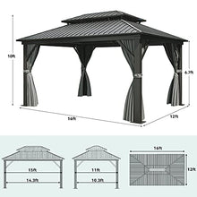 YITAHOME 12x16ft Hardtop Gazebo with Nettings and Curtains Gray
