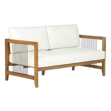 Christopher Knight Home Acacia Wood Outdoor Loveseat with Handwoven Rope Patio 2 Seater Sofa Teak Finish with Removable Beige Cushions Backyard Deck Poolside Couch
