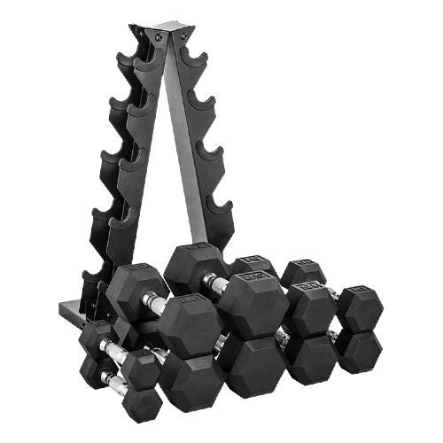 HAJEX Rubber Hex Dumbbell Medium Weight Stack Black