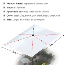 PUCNHZYNW Replacement Canopy for 3x2m Rectangular Patio Umbrella 6 Ribs Waterproof UPF30+ Outdoor Sunshade Cover for Garden Beach and Terrace Use