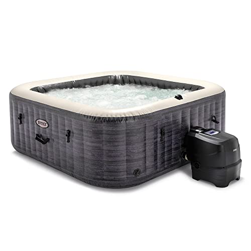 Intex PureSpa Plus Greystone Inflatable Square Outdoor Hot Tub Spa Gray