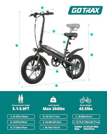 Gotrax S3 16" Folding Electric Bike 500W 25Miles Range 20Mph Black