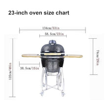 Ceramic Grill, Outdoor BBQ Smoker with Wooden Handle, Stainless Steel Grid Pan for Backyard Camping & Garden Party(E,23in)