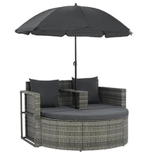 YWMLFZ 2 Seater Patio Sofa with Cushions and Parasol Gray Poly Rattan for Outdoor Backyard Gardens