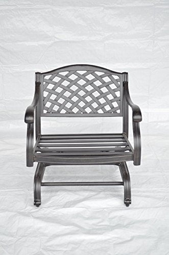 theWorldofpatio Nassau Cast Aluminum Powder Coated 4 Spring Rocker Club Chairs with Walnut Seat Cushions - Antique Bronze