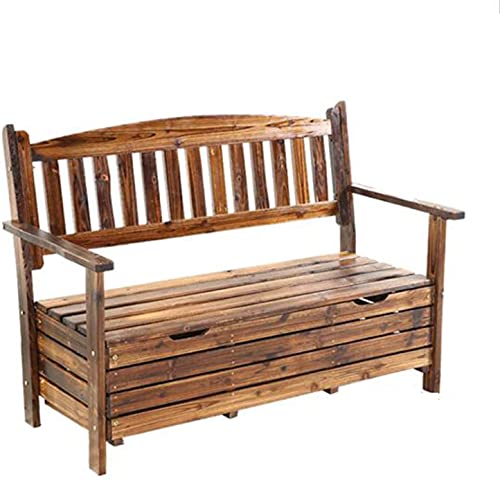 iumLeap Outdoor Carbonized Anticorrosive Solid Wood Storage Bench, Large Deck Box in The Garden Backyard with Backrest, Patio Furniture
