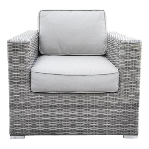 Living Source International 33" Wicker/Rattan Tufted Polyester Armchair and Ottoman Grey