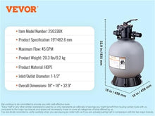 16/19/22/24 Inch Sand Filter with 7-Way Multi-Port Valve&High GPM Flow Rate Above Inground Swimming Pool Sand System，Gray(19inch 45GPM)