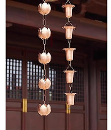 EliteBloom Copper Rain Chains, Rain Catcher Replacement Downspout, Eaves Drainage Courtyard Eaves Decor Rain Catcher Chain for Garden Villa,Style4-24m/8ft