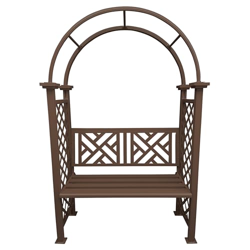 Oakland Living Brown Aluminum Garden Arbor Arch with 2-Seater Bench