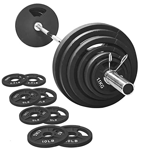 Signature Fitness Cast Iron Olympic Weight Plates & Barbell Set 325LB with Barbell