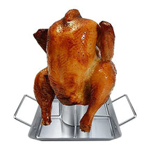 HIONJIN Steel Beer Can Chicken Turkey Roaster Oven Rotisserie BBQ Grill Stand Holder Tray Turkey Vertical Poultry Roaster Rack Party