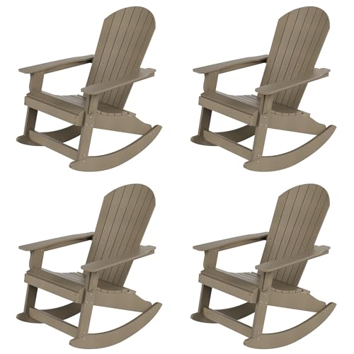 WO Home Furniture Patio Rocking Chair Set of 4 PCS Garden Outdoor HDPE UV Weather Resistant (Taupe)