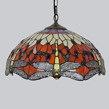 FSunKoFu Tiffany Chandelier, 16-Inch European Wrought Iron Balcony Warm Color Art Stained Glass Dragonfly Ceiling