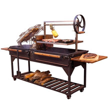 Backyard Discovery Argentine Santa Maria XL Wood Fire & Charcoal Steel BBQ Grill with Asado Clamp, Adjustable Grill Grates, Brasero, Fire Bricks, S-Hooks, Acacia Wood Table for Outdoor Gaucho Grilling