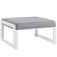 Modern Urban Contemporary Outdoor Patio Ottoman, White Grey Fabric Steel