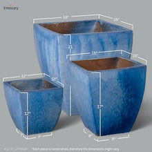 Emissary Home and Garden Square Stoneware Planter (Teal, 19" x 19" x 21") (Blue, 15" x 15" x 17")