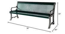 COATEDOUTDOORFURNITURE Bench, Dark Green, Punched, 6Ft, with Back