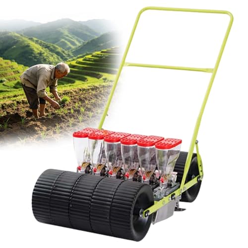 zhenmaster Manual Vegetable Seede, Hand Push Garden Seeder with Adjustable Row spacing. Available in 1/2/3/4/5/6 Row configurations, This Portable Manual Seeder Handles Corn, Soybean.(6row)