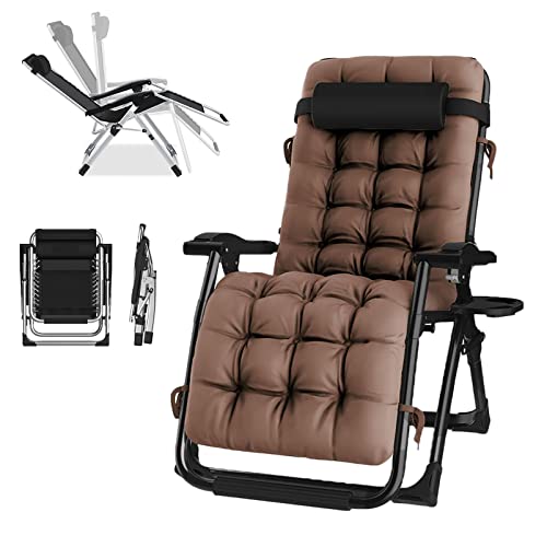 Lsoiup Outdoor Chair, Patio Recliner Folding Reclining Chair with Padded Seat, Cool Mesh Back, Pillow, Cup Holder for Sports Yard Patio Lawn Camping