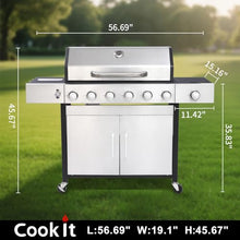69000 BTU Output Propane Gas Grill with Side Burner and 6 Main Burners - Double-layer Stainless Steel Lid, Cast Iron Grids and Plate, Easy-Clean Grease Management for Perfect BBQs