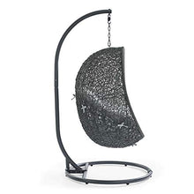Modway Hide Wicker Rattan Outdoor Patio Porch Lounge Egg Swing Chair Set with Stand in Gray