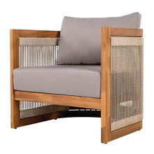 Merax Acacia Wood Outdoor Club Chair Set of 2,Woven Rope Accents Design,Wooden Patio Accent Chair Set,Comfy Reading Seat with Removable Cushion,Patio Furniture Set,Gray+Teak