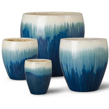 Emissary Home and Garden 13in., 16in., 19in.,23.5in. H Blue Snow Stoneware Round Planters with High-fire Treatment (Set of 4)