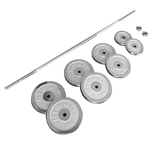 IFAST Barbell Weight Set 210 LBs Adjustable Chrome Cast Plates Squat Deadlift Home Gym - Men & Women