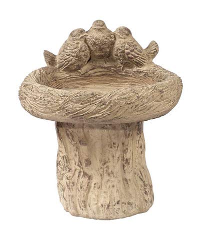 Solid Rock Stoneworks Stump/3 Birds Birdbath- 19" Tall x 17" Dia- Desert Sand Brown
