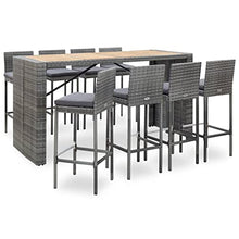 LKJephalotrope 9-Piece Bar Set, Outdoor Patio Furniture with 8 Chairs and Bar Table, Synthetic Poly Rattan Dining Set for Backyard, Modern Grey Bar Height Table and Stools