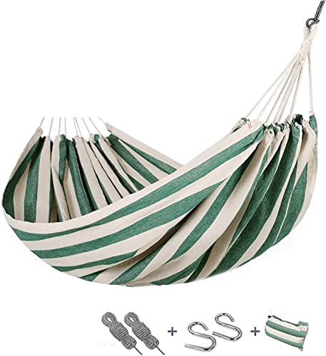 DULASP Cotton Fabric Hammock with Carrying Bag Outdoor Indoor Two Person Large Soft Hammock for Patio Porch Garden Backyard