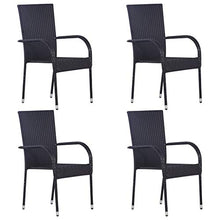 LKJephalotrope 5 Piece Patio Dining Set, Black PE Rattan Outdoor Furniture with Rectangular Tempered Glass Table and 4 Stackable Chairs for Backyard, Garden and Deck