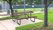 72" Heavy Duty Commercial Picnic Table, Outdoor Metal Picnic Table with Umbrella Hole, 1100 Lbs Capacity Table, Brown Weatherproof Park Bench Table for Garden Park School Restaurant Backyard
