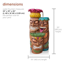 Alpine Corporation - 3-Tiered Colorful Tiki Head Water Fountain, Indoor/Outdoor Tropical Waterfall with LED Lights, for Garden, Patio, Yard, 35" H