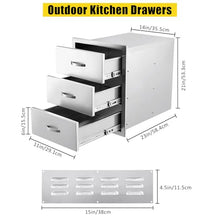 304 Stainless Steel Triple Outdoor Kitchen Drawers – Flush Mount, Weatherproof & Rust-Resistant Storage Organizer, Soft-Close & Smooth Glide for BBQ Island, Patio Grill – 14"W x 23"D x 21"H