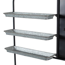 Homyee Rustic Metal Storage Shelf with Galvanized Finish and Matte Black Base for Patio and Home Decor, Outdoor Plant Shelf with Staggered Shelves and Magnetic Board for Craft Room (Black+Silver)