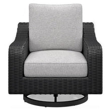 BOWERY HILL Outdoor Swivel Lounge Chair with Cushion, 360-Degree Swivel, Black Resin Wicker and Aluminum Frame, UV-Resistant Nuvella Fabric, Powder-Coated Finish, 35" W x 37" D x 35" H, Patio Seating