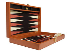 Zaza & Sacci Leather Microfiber Backgammon Set 20" Large Brown Case