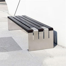VHDY85KA Park Black and Gray Park Chair Without Backrest Outdoor Bench Stainless Steel Frame Wooden Seat Plate Rest Area Entryway(Medium)
