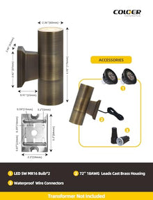 COLOER Solid Brass Outdoor Cylinder Wall Lights Bronze Finish 4 Pack