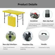 HAIXHX 48〞Fold-in-Half Portable Picnic Party Dining Camp Table Top, HDPE Tabletop with Steel Legs, Rectangular Foldable Table Top for Indoor, Load Capacity 1323 Lbs(Yellow)