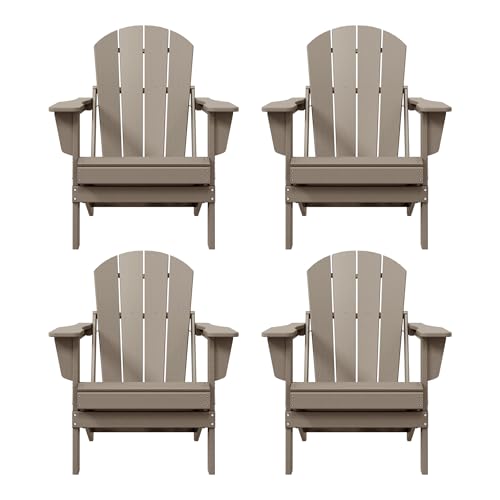 WO Home Furniture Laguna Folding Adirondack Chair Set of 4, Weathered Wood