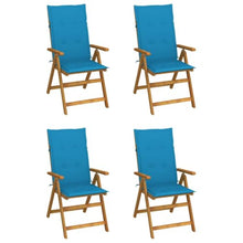 fsahslih Patio Reclining Chairs Set of 4 with Blue Cushions Acacia Wood